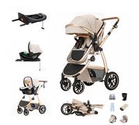 Zkiprm 3-in-1 Travel System with isofix base, Baby Pram with Adjustable Armrests, Newborn Pram Set with Seat, Portable Folding Baby Stroller | High Aluminum Frame | Complete accessories | for 0-4 year