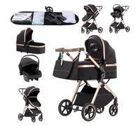 Zkiprm Baby Pram 3 in 1 with Seat, Foldable Carrycot Baby Stroller, Pram Set Travel with Adjustable-Height Push Handle, Present Rain Cover, Mosquito Net, Bag, Cooling Mat, Wristband for Ages 0-3