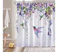 ZKJSMGS Purple Floral Shower Curtain Wisteria Hummingbird Spring Weeping Flower Green Leaves Blossom Vine Watercolor Bathroom Home Curtain Decor with Hooks,70" Wx70 H