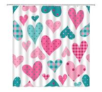 ZKJSMGS Valentine’s Day Shower Curtain Pink Teal Heart Dot Checkered Plaid Sweet Love Romantic Women Bathroom Home Curtain Decor with Hooks,70" Wx70 H