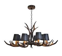 zkk & Perfect ** - Vintage Farmhouse Candle Style Resin Antler Black Chandelier Faux Antler Light Fixtures 4 Lights Matching Chain 50cm Adjustable, Extended, with Shade,8 Lights