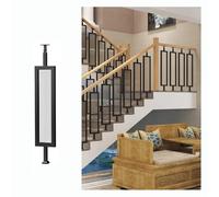 zklaseot Rectangular Iron Balusters with Tempered Glass, Black, Decorative Metal Balusters for Indoor Stairs, Decks, Stair Railing(85cm)