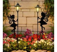 ZKLiLi 2pcs Fairy Solar Garden Light,Outdoor Garden Fairy Decor Waterproof Large Hanging Lantern Decorations for Patio Yard Porch Lawn Pathway Statues Decor Gifts for Mom Grandma Women（Warm Light）