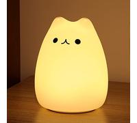 ZKLiLi Cat Night Light, Cute Cat Nursery Lights USB Rechargeable Nightlight Birthday Gift with Warm White and 7-Color Breathing Modes for Kids Baby Children