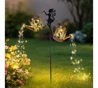 ZKLiLi Solar Watering Can Lights Outdoor, IP65 Waterproof Metal Garden Decor with one Pole Two Light - Hanging Patio Lawn Pathway Decoration Gift for Backyard,Lawn,Patio