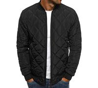 ZKOOO Mens Diamond Quilted Cord Trim Jacket Long Sleeve Warm Bomber Jacket Insulated Waterproof Padded Down Jacket Lightweight Winter Coat Black