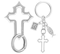 Zkptops 2Pcs Cross Carabiner Y2K Keychain Aesthetic Christian Keychain Cute Extra-Large Shiny Zinc Alloy Carabiner Cool Belt Loop Clip Silver Fashion Key Chain Alloy Key Ring Accessory for Men Women