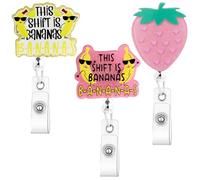 Zkptops 3Pcs Funny Badge Reel Cute Nurse This Shift is Bananas Strawberry Badge Reel with Retractable Alligator Clip Badges Holder Buddy for Nurses Doctors ID Card Decor Acrylic Accessories for Gifts