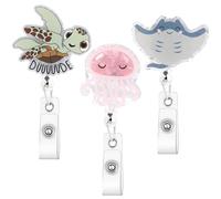 Zkptops 3Pcs Funny Badge Reel Cute Nurse Turtle Jellyfish Stingray Badge Reel with Retractable Alligator Clip Badges Holder Buddy for Nurses Doctors ID Card Decor Acrylic Badges Accessories for Gifts