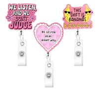 Zkptops 3Pcs Funny Badge Reel Nurse Badge Reel Cute Pink Nursing Badges Clip with Alligator Clip Retractable ID Name Badges Holder Doctor Teacher Office Accessory for Gifts Stuff Essentials