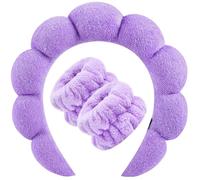 Zkptops Spa Headband for Washing Face Wristband Set Sponge Makeup Skincare Headband Terry Cloth Bubble Soft Get Ready Hairband Women Girl Puffy Padded Headwear Non Slip Thick Hair Accessory(Violet)