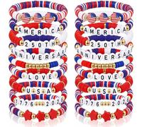 ZKRYHB 250TH Anniversary USA Bracelets Handmade Adjustable Fourth of July Independence Day 1776-2026 USA 250 Years Patriotic Red White Blue Bracelet Jewelry Accessories Bulk, Adjustable, Polymer Clay
