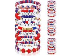 ZKRYHB 250TH Anniversary USA Bracelets Handmade Adjustable Fourth of July Independence Day 1776-2026 USA 250 Years Patriotic Red White Blue Bracelet Jewelry Accessories Bulk