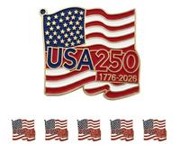 ZKRYHB 6PCS 250th Anniversary USA Pins 4th of July Independence Day Patriotic America Flag Lapel Enamel Buttons Jewelry Accessories Bulk