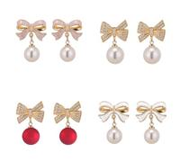 ZKRYHB Bow Earrings for Women Gold Bow Pearl Dangle Drop Earrings Hypoallergenic Christmas Party Stud Jewelry Gift for Women Girls, Medium, Metal, No Gemstone