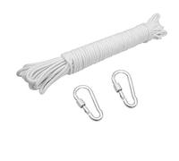ZKSM 82ft Nylon Flag Rope 1/4Inch Thick White Flag-line Halyard Complete with 2 Steel Hook Clips Double Braided for Flags, Outdoor Hanging Clothes, Goods and Furniture Bundled