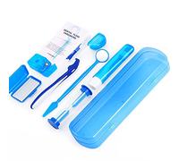 ZKSMNB Orthodontic Care Kit, Braces Kit, Portable Orthodontic Cleaning Kit, V-Brush Oral Mirror Interdental Brush Dental Floss Dental Wax Oral Care Travel 8-Piece Set (Blue)