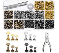 ZKSMNB Rivets, 480 Sets + Leather Rivets Metal Rivets Set with 3 Tools and 1 Riveting Pliers, 3 Sizes Double Head Pipe Rivets, Leather Craft Accessories for DIY Clothing and Leather Crafts (4 Colours)