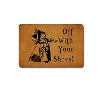 ZKSMYX Off with Your Shoes Doormat Entrance Floor Mat Funny Doormat Door Mat Decorative Indoor Outdoor Doormat 23.6 by 15.7 Inch Machine Washable Fabric Top