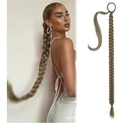 ZKSXOA 1pcs DIY Braid Ponytail Extension, Long Straight Wrap Around Ponytail Hair Extensions Natural Soft Synthetic Hairpieces for Women,linen color