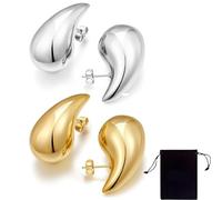 ZKSXOA 2 Pairs Chunky Gold Hoop Earrings Set Gold Drop Earrings Hypoallergenic Tear Drop Earrings Lightweight Waterdrop Earrings for Women Girls
