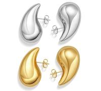 ZKSXOA 2 Pairs Chunky Gold Hoop Earrings Set Gold Drop Earrings Hypoallergenic Tear Drop Earrings Lightweight Waterdrop Earrings for Women Girls,Gold,Silver
