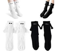 ZKSXOA 2 Pairs Magnetic Socks Socks Hand In Hand Socks Friendship Socks Special Gifts for Women Men Holding Hands Socks Magnetic Socks Hold Hands Funny Socks Magnet Socks Novelty Socks(Black,White)
