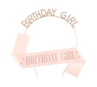 ZKSXOA 2 Pcs Birthday Crown Belts, Birthday Girl Sash & Birthday Tiara Set, Birthday Decoration, Satin Tiara, Rhinestone Girl Headband, Birthday Crowns for Women, Birthday Wreath, Any Age (Rose Gold)