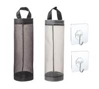 ZKSXOA 2 Pcs Plastic Bag Holder, with 2 Pcs Hooks, Hanging Garbage Bag Holder, Breathable Mesh Grocery Bag Holder, Foldable Net Hanging Storage Bags, for Home Kitchen Garbage Bag Shopping Bag