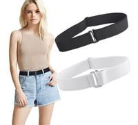 ZKSXOA 2 PCS Women Invisible Belts, Women Stretch Belt Adjustable Elastic Belt with Flat Buckle No Show Waist Belts for Jeans Pants Dresses,white,black