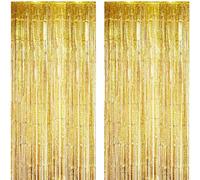 ZKSXOA 2pcs Curtain Decorations,Champagne Gold Tinsel Foil Fringe Curtains Streamers Backdrop for Birthday Graduation Wedding Engagement Bridal Shower Bachelorette Holiday Party Decoration