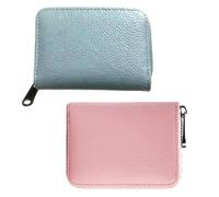 ZKSXOA 2PCS Ladies Purse Wallet, PU Leather Purse with Multiple Card Slots and Compartments, Lady Credit Card Holder with Zipper, for Women ID Compact Slim Blocked Zip Accordian Cards(Pink,Blue)