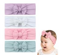 ZKSXOA 4 PCS Elastic Nylon Turban Stretchy Soft Wide Bowknot Headbands for Babies Newborn Baby Girl Infant Toddler
