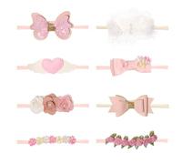 ZKSXOA 8 Pcs Baby Girls Headbands Soft Elastic Nylon Bow Flower Hair Bands Scrunchies Hair Accessories for Newborn Toddlers Kids