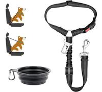 ZKSXOA Dog Seat Belts For Cars, Dog Car Harness Adjustable - Headrest Dog Car Seat Belt Restraint Puppy, Elastic Pet Dog SeatBelt,Comes with folding bowl, Strong Leads Harness for Dogs Cats and Pets