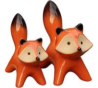 ZKSYLSM Fox Figurine, 2-Piece Ceramic Fox Decor, Orange Red Statue for Home Garden, for Women Animal Lovers