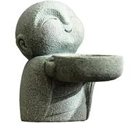 ZKSYLSM Small Buddha Statue with Hand Candle Holder - Handcrafted Sandstone Buddhist Decor for Fengshui Zen Home Decor (Grey, 3.54 x 3.46 x 2.17 Inches)