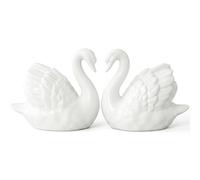 ZKSYLSM White Ceramic Swan Figurines - Elegant Knick Knacks for Shelves, Home Decor & Cake Topper Set (3.9” x 3.3")