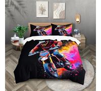 ZKTCYC King Size Duvet Cover Motorcycle Extreme Sports King Size Bedding Sets for Kids Boys Girls Aldult Quilt Cover Made of Microfiber with Pillowcase 48x74 cm