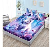 ZKTCYC Single Fitted Sheet Deep 35 cm Tiger Jungle Animals Fitted Sheet Single Bed for Kids Boys Girls Teenager Bedding Made of Brushed Microfiber with Pillowcase 50x75 cm