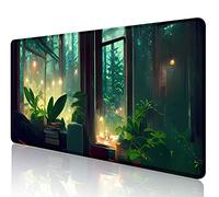 ZKTDJ Green Desk Mat Plants, Aesthetic Mousepad Large XXL Gaming Deskmat, Rainy Day Big Long Desk Mat for Work, Game