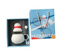 Zktfyshk Elegant 370ml Ceramic Coffee Cup Badminton Shape Ergonomic Handle Drinkware Drinking Mug for Daily Use Badminton Design Mug