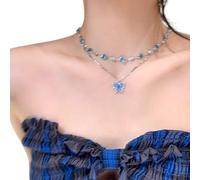 Zktfyshk Elegant Crystal Zircon Blue Butterfly Necklace Set Statement Collar Chain Stylish Party Wedding Jewelry for Women