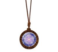 Zktfyshk Elegant Wood Metatron Cube Necklace Sacred Geometry Hexagram and Sri Yantra Amulet Neckchain Adjustable Length Choker
