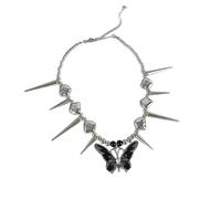 Zktfyshk Eye Catching Punk Alloy Necklace Butterfly Rivet Neckchain Street Styles Jewelry For Music Festivals Women's Accessories