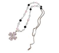 Zktfyshk Four Leaf Clovers Pearls Necklace Elegant Beaded Designs Comfortable Alloy Jewelry for Women Daily Wear Party Date