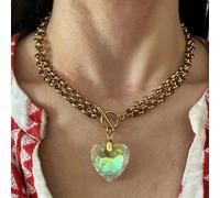 Zktfyshk Heart Pendant Necklace with Mesmerizing Green Glow Adjustable Clavicle Chain Unique Jewelry for Fashionable Women
