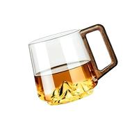 Zktfyshk High Borosilicate Glass Cup with 3D Mountain Bottom and Wood Handle for Home Kitchens Use Retro Coffee Teas Mug Drinkware Coffee Cup