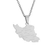 Zktfyshk Iran Map Pendant Necklace Trendy Silver/Gold Color Iran Country Territory Necklace Unisex Women Men Iranian Neck Chain