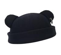 Zktfyshk Unisex Warm Thickened Winter Brimless Caps with Lovely Bear Ear Fashionable Street Dancing Hat Skull Hat for Women Girl Black